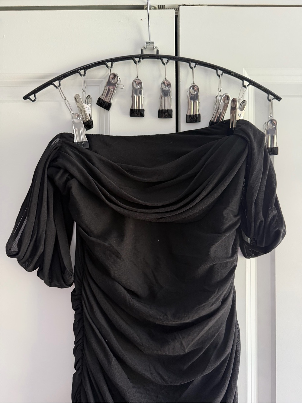 Black Ruched Off-Shoulder Dress - Picture 3 of 4